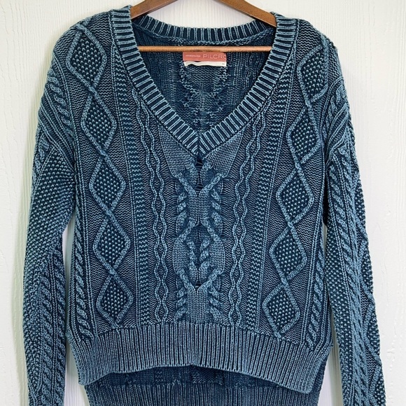 Anthropologie- Pilcro Blue Washed Out Cable Knit Long Sleeve Sweater Size XS - Picture 8 of 11